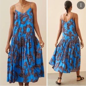 Blue Paisley Spaghetti-Strap Midi Dress
